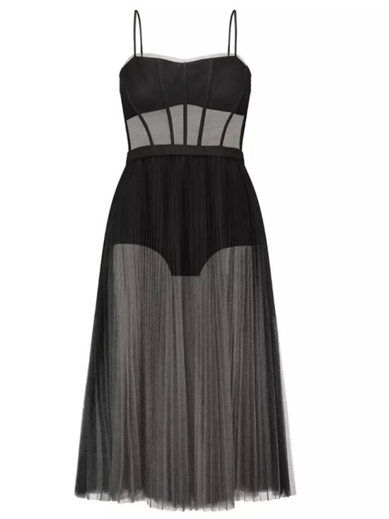 BCBGMaxAzria Dresses & Skirts - NWT BCBGMAXAZRIA BLACK SHEER CORSET MIDI DRESS MEDIUM